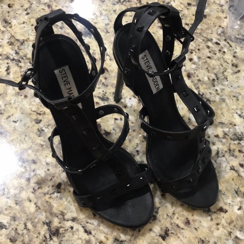 Size 8 Black Steve Madden strappy heels with studs
